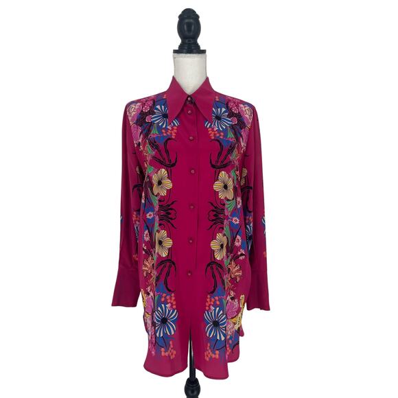 ETRO Silk Floral Print Longline Button-Down Tunic Shirt – Size 42 - Picture 2 of 13